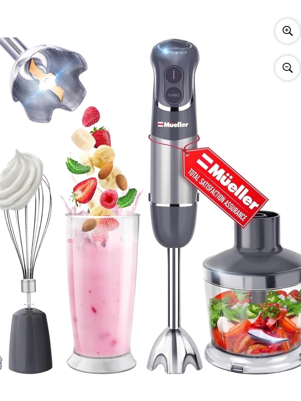 Mueller Gray Immersion Hand Blender with Whisk & Chopper